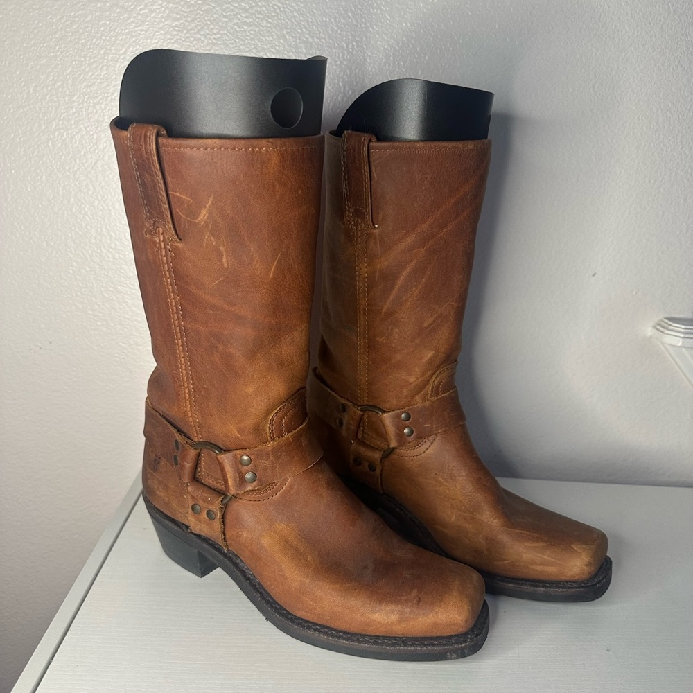 Cognac Frye Harness 12R Boots